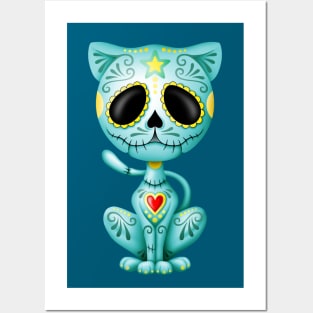 Blue Zombie Sugar Kitten Cat Posters and Art